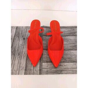Anne Klein iFlex Bright Orange Patent Pointed Toe Slingback Kitten Heels 5.5